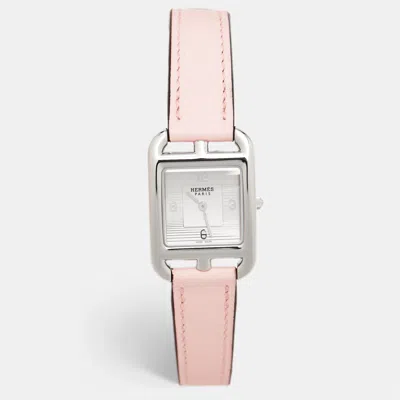 Pre-owned Hermes Hermès Silver Dial Stainless Steel Leather Cape Cod Cc1.210a Women's Wristwatch 23 Mm In Pink
