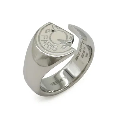 Pre-owned Hermes Silver Ivory Metal Band Ring () In Silver, Ivory