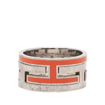 Pre-owned Hermes Silver Orange Silver 925 Band Ring ()