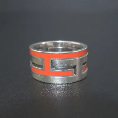 Pre-owned Hermes Silver Orange Silver 925 Band Ring ()