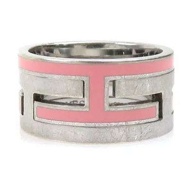 Pre-owned Hermes Silver Pink Enamel Silver 925 Band Ring ()