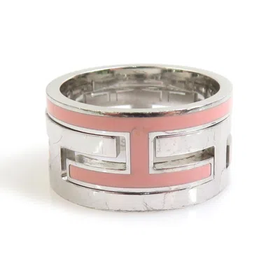 Pre-owned Hermes Silver Pink Enamel Silver 925 Band Ring ()