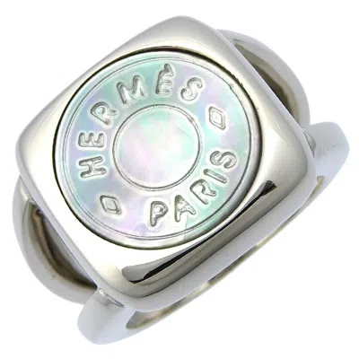Pre-owned Hermes Sellier Silver Shell Silver 925 Band Ring ()