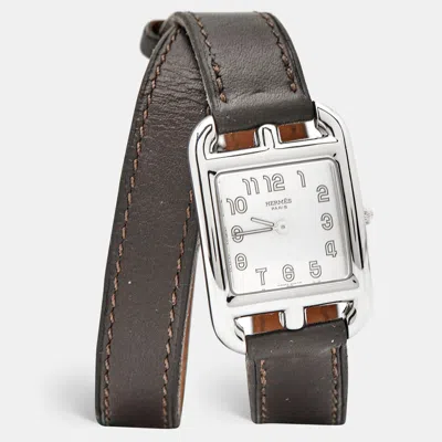 Pre-owned Hermes Silver Stainless Steel Leather Cape Cod Cc1.210 Unisex Wristwatch 23 Mm