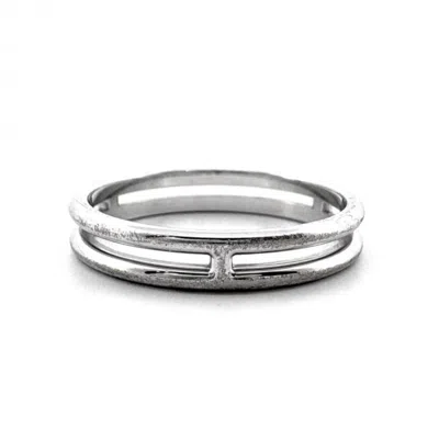 Pre-owned Hermes Silver White Gold (18k) Band Ring ()
