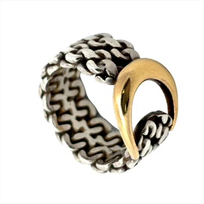 Pre-owned Hermes Silver Yellow Gold Silver Yellow Gold Band Ring () In Silver, Yellow Gold
