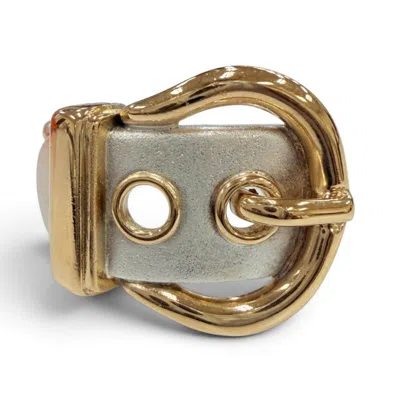 Pre-owned Hermes Silver Yellow Gold Yellow Gold (18k) Silver 925 Band Ring () In Silver, Yellow Gold