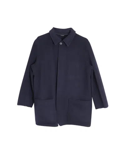 Pre-owned Hermes Single-breasted Short Coat In Navy Blue Cashmere
