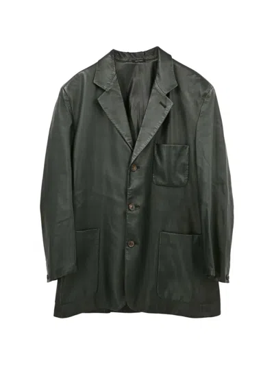 Pre-owned Hermes Single-breasted Lambskin Jacket In Green
