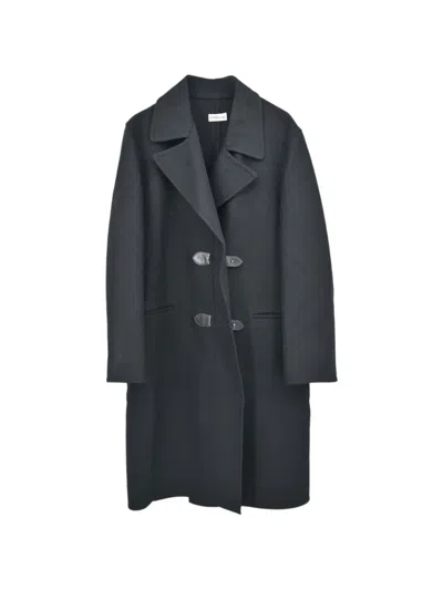Pre-owned Hermes Single-breasted Leather-trim Coat In Black