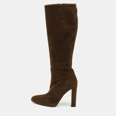 Pre-owned Hermes Size 37 Brown Suede Knee Length Boots