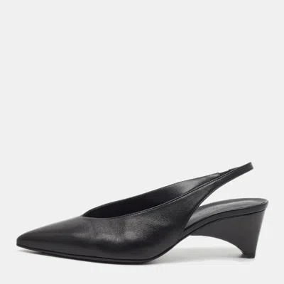 Pre-owned Hermes Size 39 Black Leather Pointed Toe Slingback Pumps