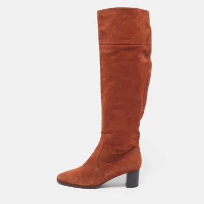 Pre-owned Hermes Size 39 Brown Suede Knee Length Boots