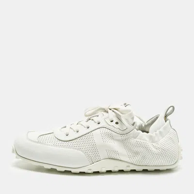Pre-owned Hermes Size 40.5 White Perforated Leather Lace Up Sneakers