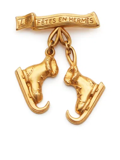 Pre-owned Hermes Skate Shoe Brooch In Gold