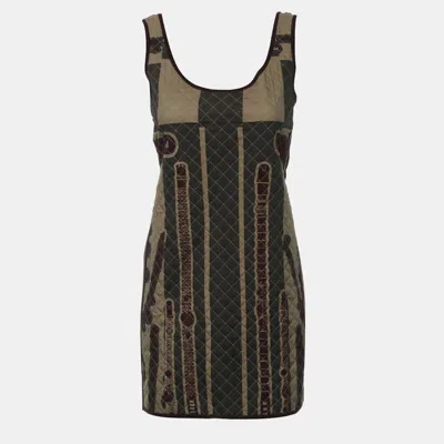 Pre-owned Hermes Sleeveless Quilted Pattern Dress S In Brown