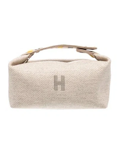 Pre-owned Hermes Small Au Carre Bride-a-brac Pouch In Neutral