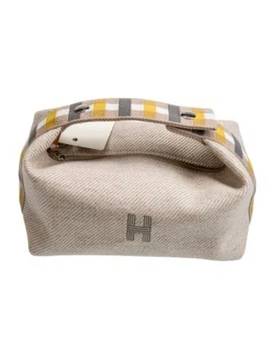 Pre-owned Hermes Small Au Carre Bride-a-brac Pouch In Yellow