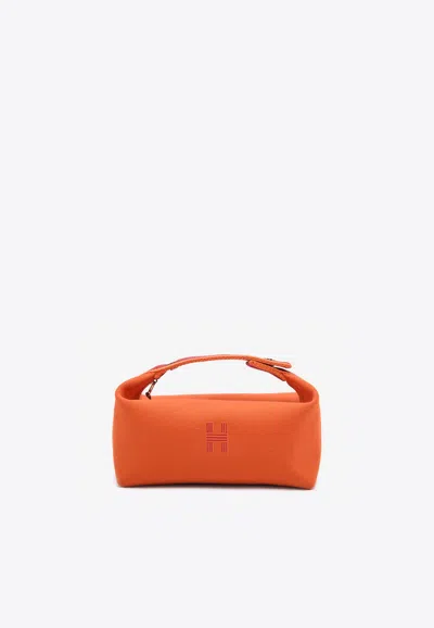 Pre-owned Hermes Small Bride-a-brac Pouch In Orange Feu Canvas