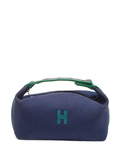 Pre-owned Hermes Small Bride-a-brac Canvas Pouch In Blue