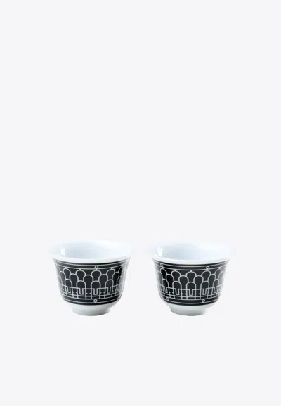 Hermes Small H Déco Porcelain Cups - Set Of 2 In Black