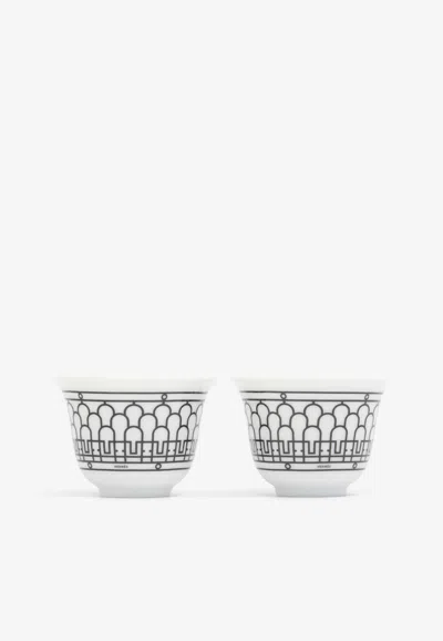 Hermes Small H Déco Porcelain Cups- Set Of 2 In White