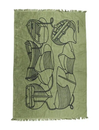 Pre-owned Hermes Small Tatoo Thalassa Yachting Beach Towel In Green