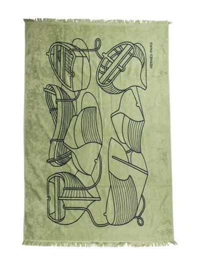 Pre-owned Hermes Small Tatoo Thalassa Yachting Beach Towel In Green