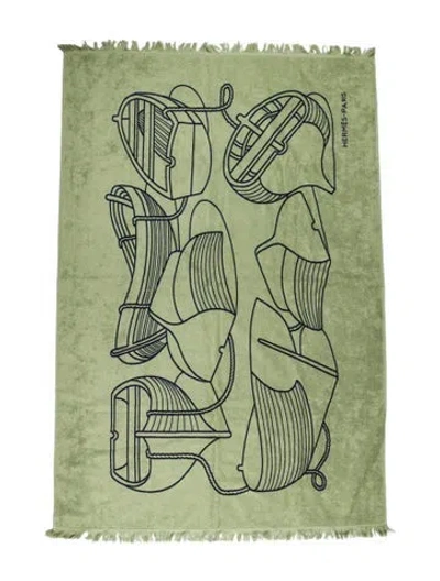 Pre-owned Hermes Small Tatoo Thalassa Yachting Beach Towel In Green