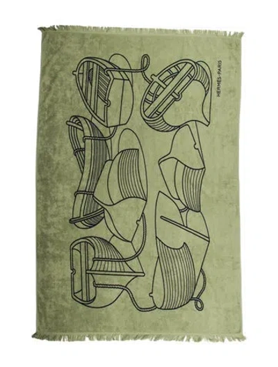 Pre-owned Hermes Small Tatoo Thalassa Yachting Beach Towel In Green
