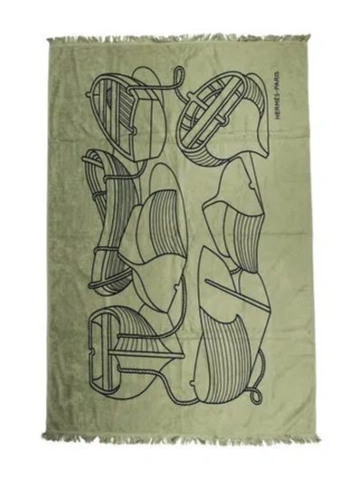Pre-owned Hermes Small Tatoo Thalassa Yachting Beach Towel In Green