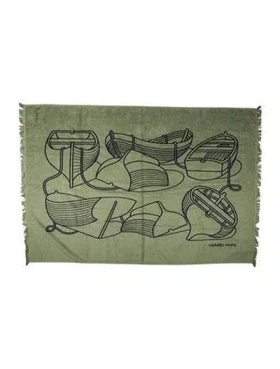 Pre-owned Hermes Small Tatoo Thalassa Yachting Beach Towel In Green