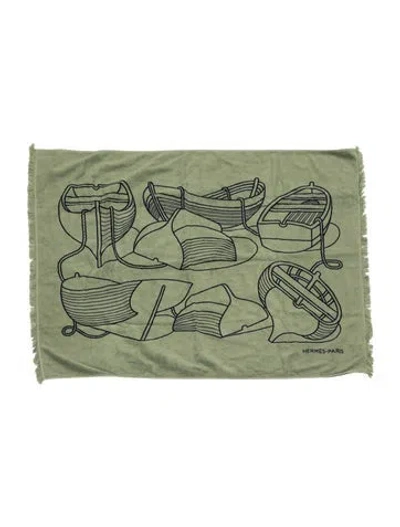 Pre-owned Hermes Small Tatoo Thalassa Yachting Beach Towel In Green