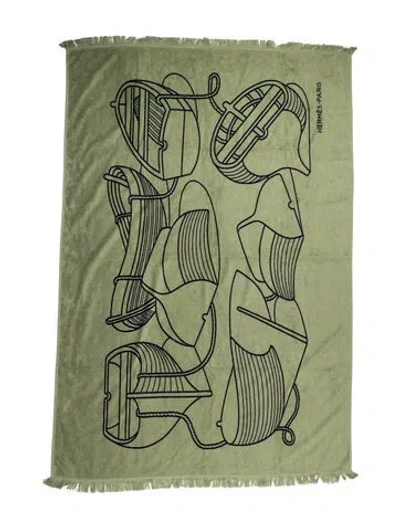 Pre-owned Hermes Small Tatoo Thalassa Yachting Beach Towel In Green