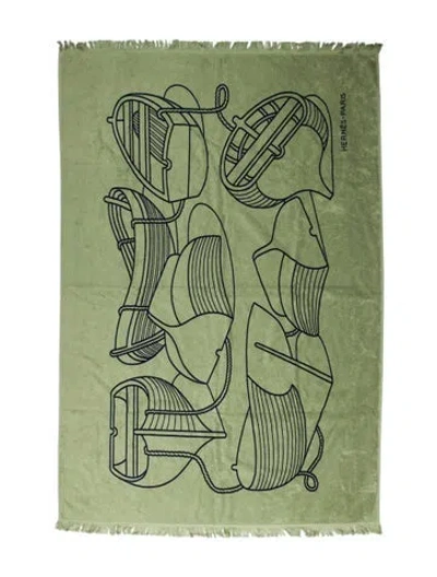 Pre-owned Hermes Small Tatoo Thalassa Yachting Beach Towel W/ Tags In Green