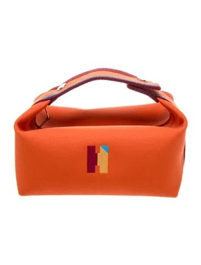 Pre-owned Hermes Small Toile Officier H Pavillon Bride-a-brac Case In Orange