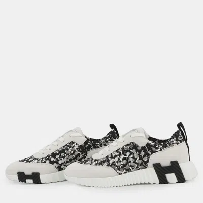 Pre-owned Hermes Sneakers Bouncing White/black241201z Silk Tressï¾ï½©e Amplime Size 37