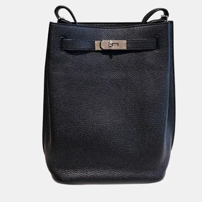 Pre-owned Hermes So Kelly 22 Black With Palladium Finish Q Stamp Ref 0711004b2