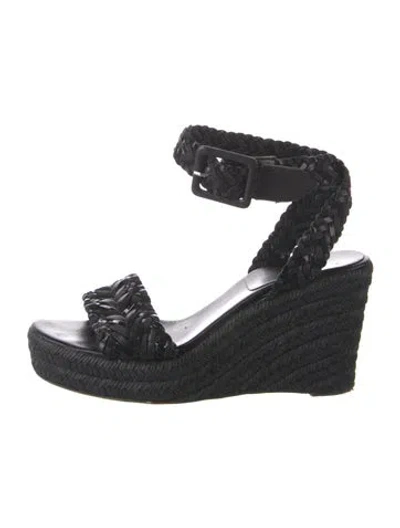 Pre-owned Hermes Sofia Leather Espadrilles In Black