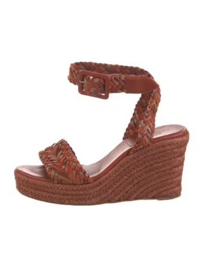 Pre-owned Hermes Sofia Leather Espadrilles In Orange