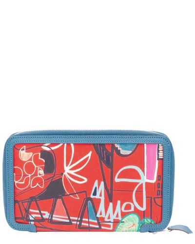 Pre-owned Hermes Hermès Soie Cool Azap Geometric Print Silk Leather Zip Around Wallet  (authentic Pre-loved)