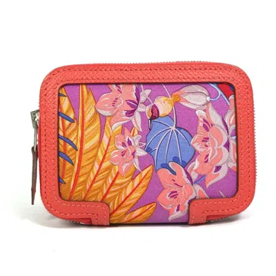 Pre-owned Hermes Soie Cool Rose Jaipur Epsom Leather Silk Wallet (bi-fold) ()