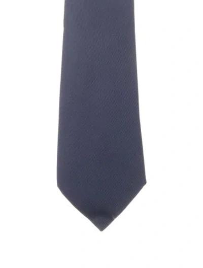 Pre-owned Hermes Solid Silk Tie In Blue