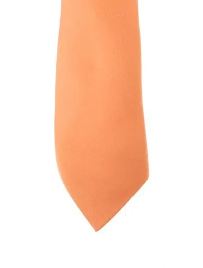 Pre-owned Hermes Solid Silk Tie In Orange