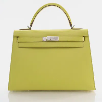 Pre-owned Hermes Soufre Epsom Kelly 32 Handbag In Yellow