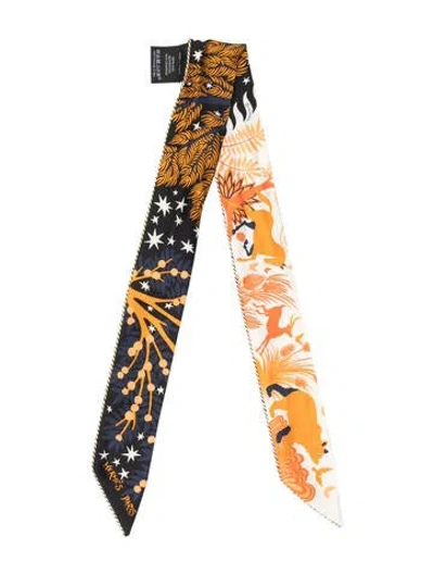 Pre-owned Hermes Sous Le Charme D'orphee Baguette Silk Twilly Scarf In Orange