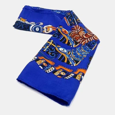 Pre-owned Hermes Sous L'egide De Mars Blue Cashmere Silk Shawl And Scarf