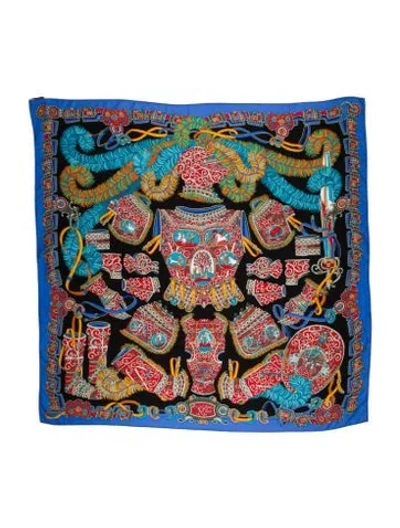 Pre-owned Hermes Sous L'egide De Mars Cashmere Shawl In Blue