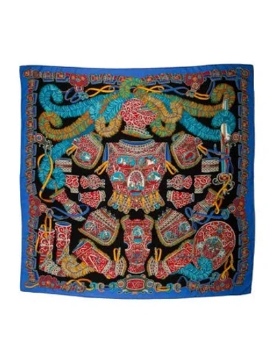 Pre-owned Hermes Sous L'egide De Mars Cashmere Shawl In Blue