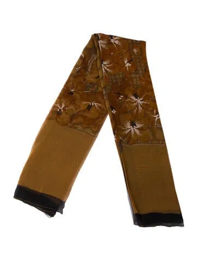 Pre-owned Hermes Souvenirs D'asie Mousseline Silk Shawl In Brown